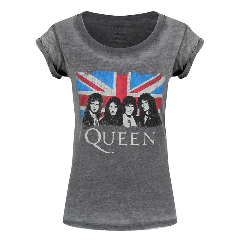 Queen Womens/Ladies Burnout Union Jack T-Shirt / Charcoal Grey
